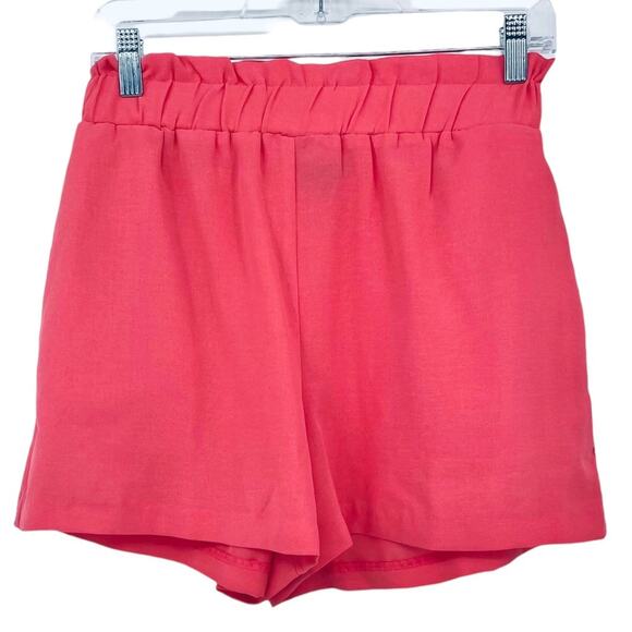 Gibson Coral Pink Ruched High Waist Shorts - Picture 2 of 4